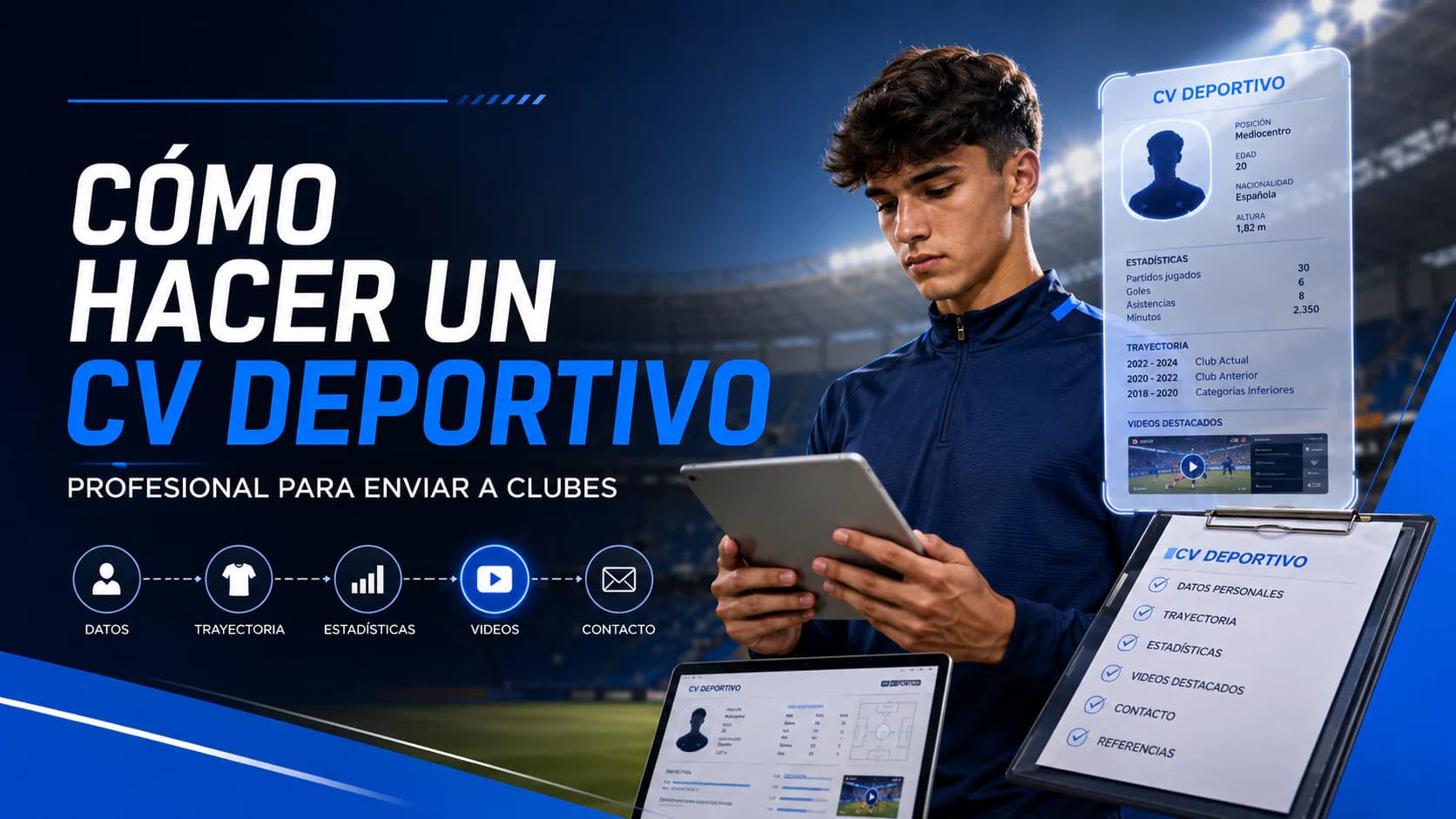 Cancha de fútbol como fondo de un currículum deportivo